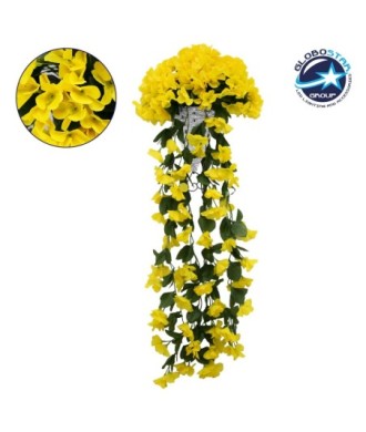 GloboStar® 78054 Τεχνητό Κρεμαστό Φυτό Διακοσμητικών Λουλουδιών με Κίτρινα Φλόξ M30 x Υ80 x Π30cm